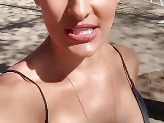 Nikki Bella big cleavage in selfie in Cincinnati